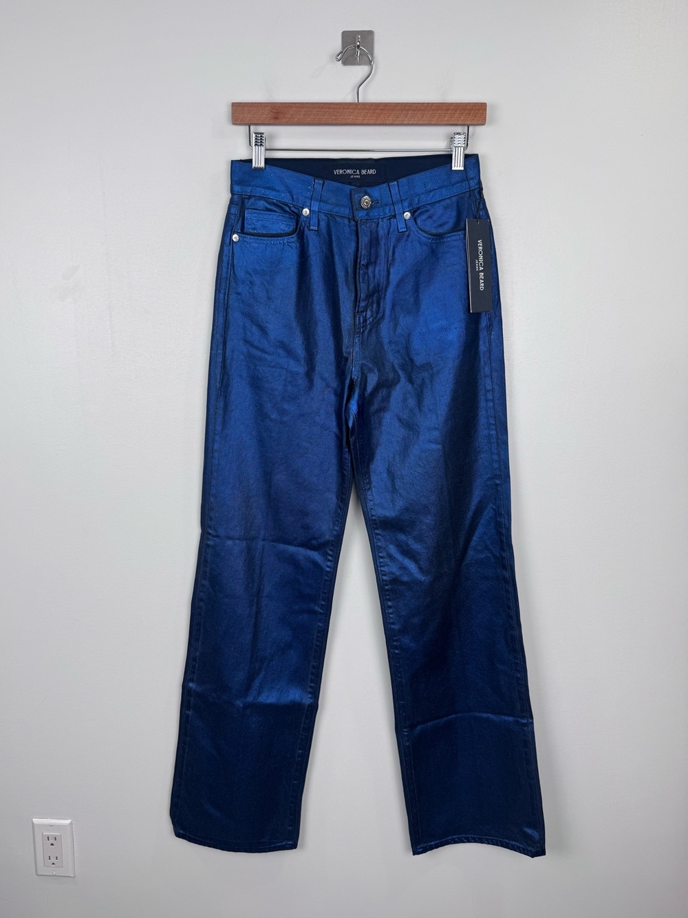 NWT Veronica Beard Women Dylan Metallic Straight Leg Pant Size 26